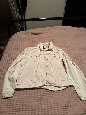 Aqua White Denim Jacket with Button Front